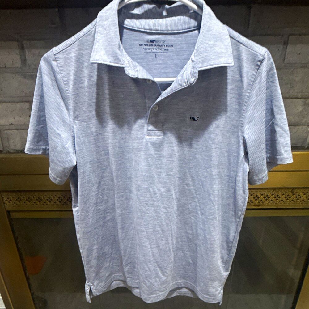 Vineyard Vines On-The-Go Sankaty Boys Polo Shirt L Gray Short Sleeve Stretch
